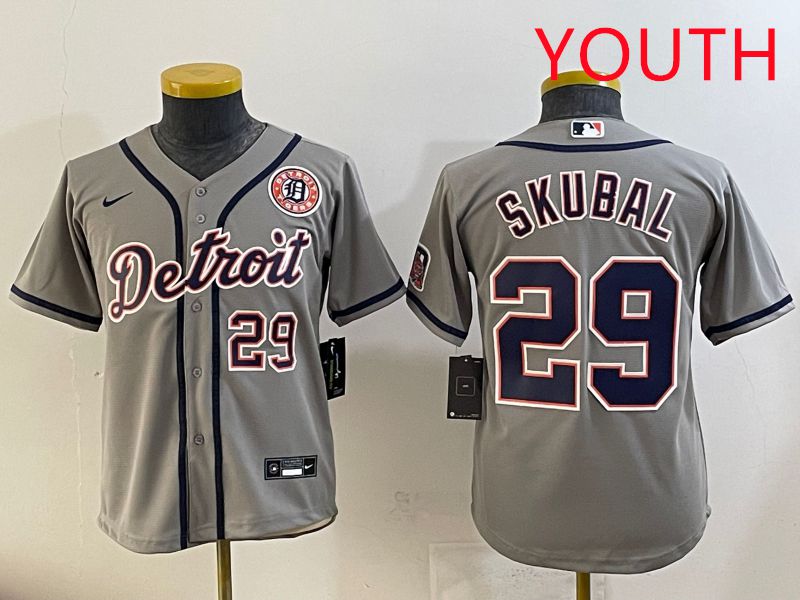 Youth 2025 Detroit Tigers #29 Skubal Grey Game Nike MLB Jersey style 3->youth mlb jersey->Youth Jersey